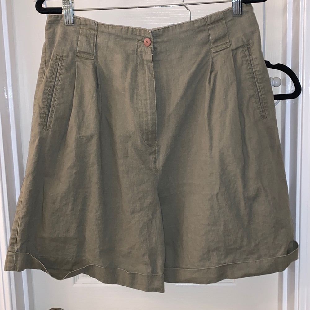 Olive Cotton Linen Shorts